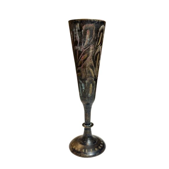 Vintage Solid Brass Etched Bud Vase Made in India - Picture 1 of 7